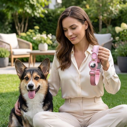 Collier Chien GPS Connecté rose Welsh Corgi femme jardin