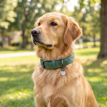 Collier chien cuir Rembourré Résistant Vert Golden