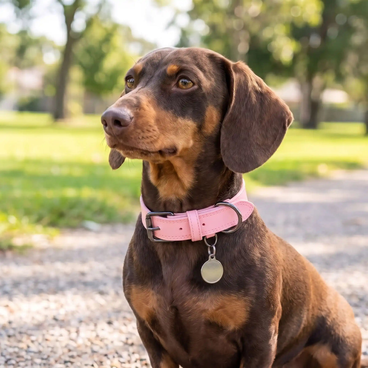 Collier en cuir pour chien Hypoallergénique rose Teckel