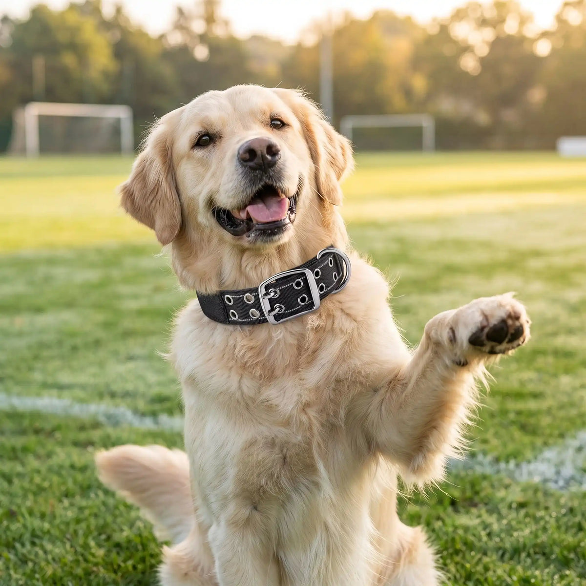 Collier pour chien Tactique Réfléchissant noir golden retriever foot