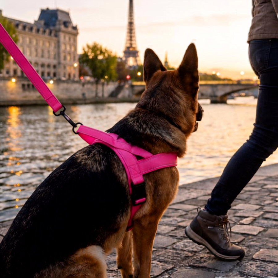 harnais chien anti traction tactique rose seine