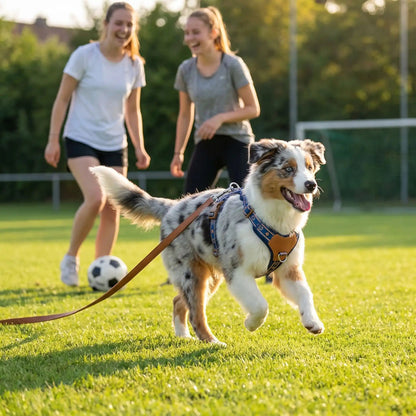 harnais pour chien réfléchissant respirant bleu jeune berger australien foot